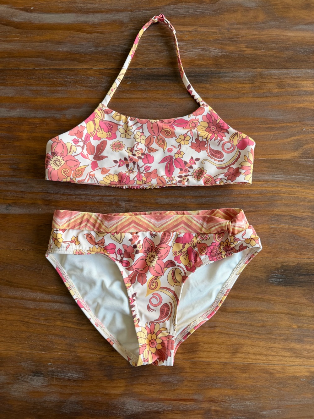 Billabong Girls Floral Bikini Set in Pink and Yellow